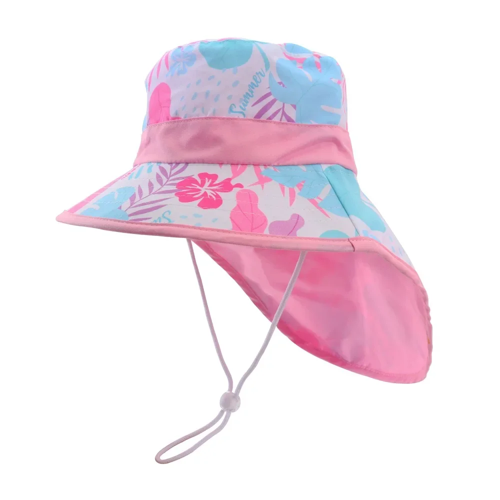 New Summer Baby Bucket Hat for Boys Girls Panama Cartoon Children\'s Beach Shawl Hat Kids Wide Brim UV Protection Outdoor Sun Cap