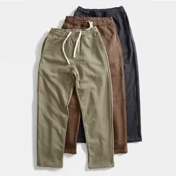 Heavyweight Autumn Loose Straight-Legged Jogger Pants Men's Elastic Waist Casual Slacks Thick Sporty Trousers