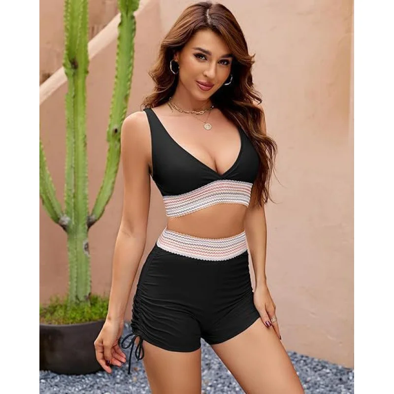 2025New High-Waisted Bikini with Tummy Control, Slimming Boxer Briefs, Conservative Hot Spring Swimsuit