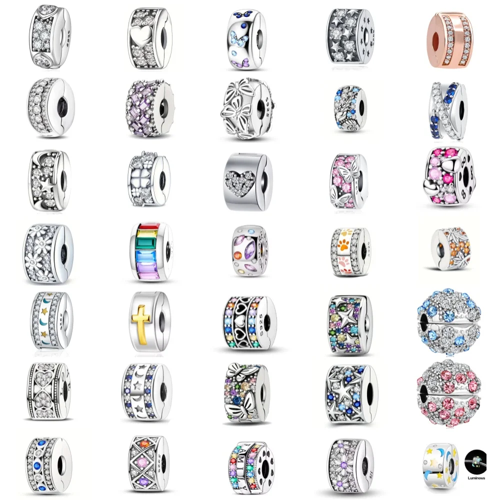 

Original 925 Silver Butterfly,Lucky Grass,Sun Moon Heart shaped Fixed Clip Fit European Bracelet DIY Women's Jewelry Accessories