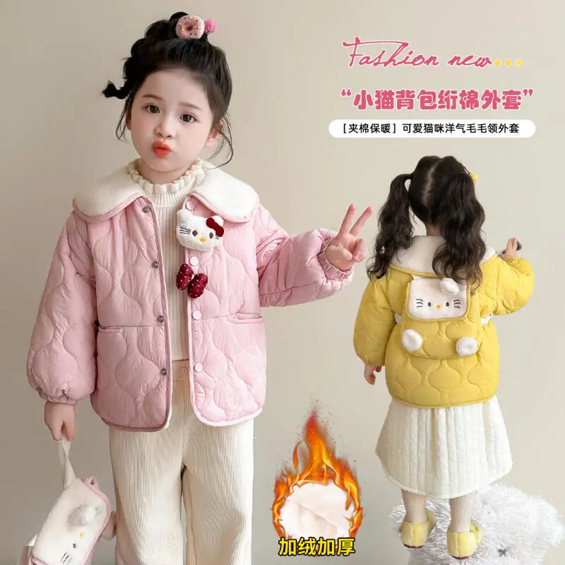 

Хлопковое пальто Kawaii для девочек, зима 2025 года, новинка, модная детская толстая теплая куртка с героями мультфильмов аниме, милые удобные повседневные топы