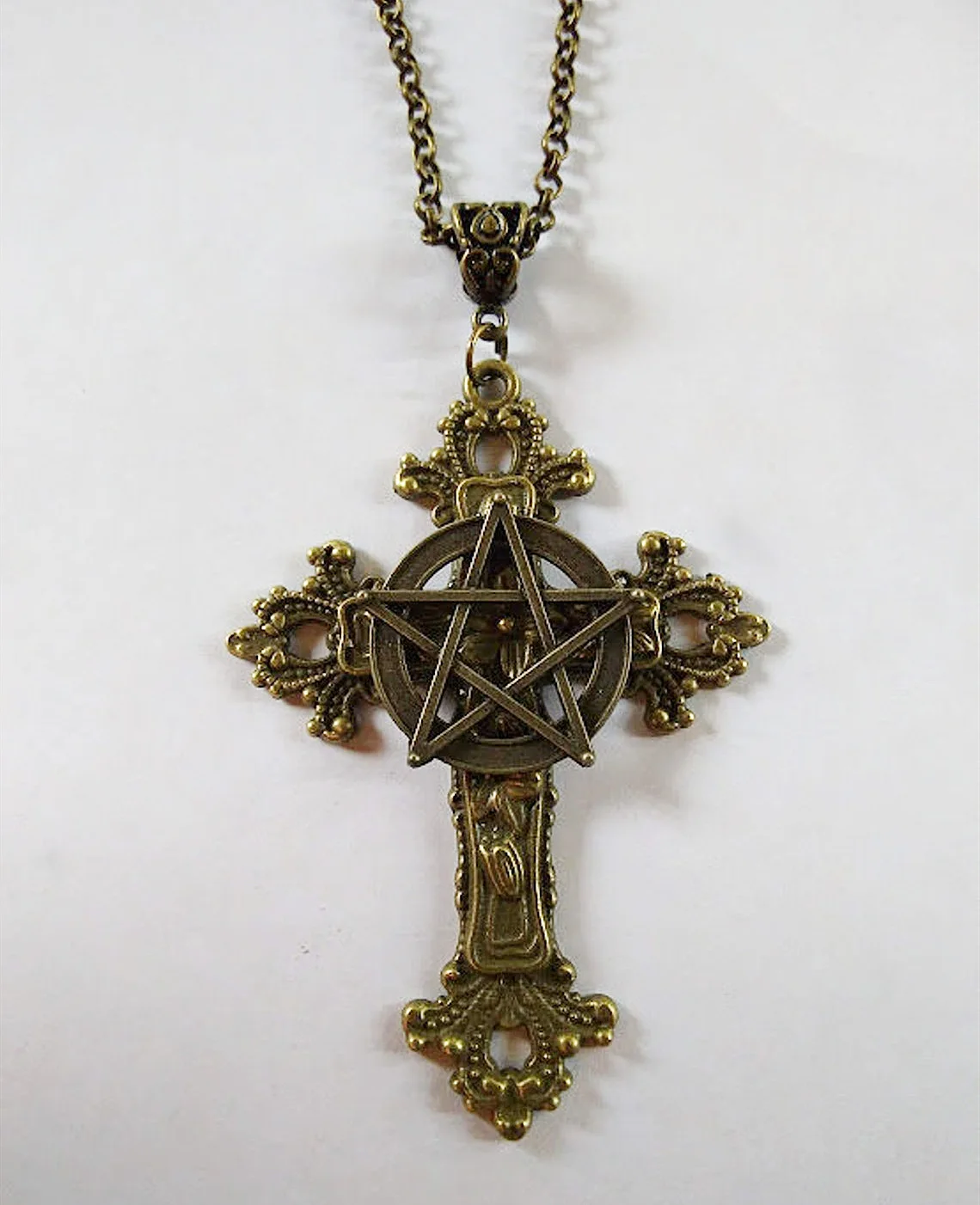 Pentagram cross necklace,Gothic jewelry,retro,pagan,velvet,carved cross,inverted cross,witchcraft accessory,Choker For Women man