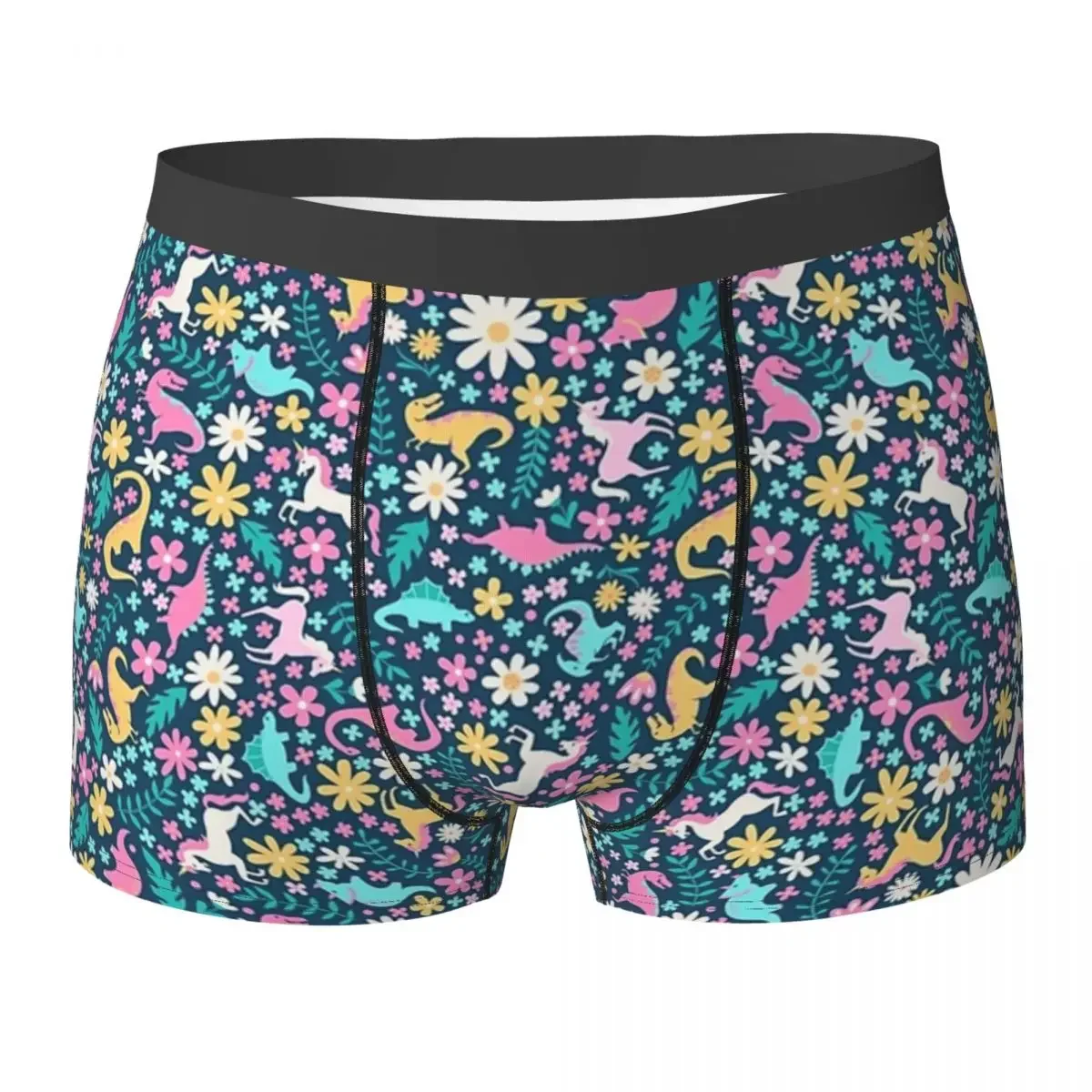 Boxer Underpants Shorts Floral Burst Of Dinosaurs And Unicorns In Neon Panties Men's Breathable Underwear for Homme Man