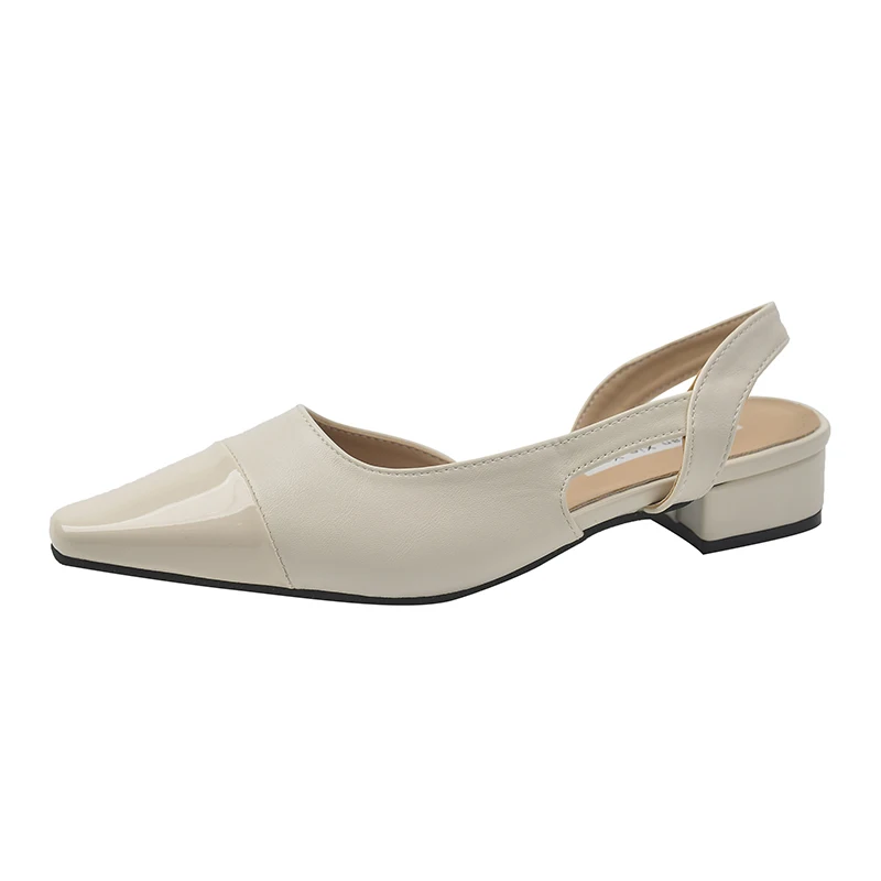

2026 New Fashion Luxury Designer Sandals PU Leather Ladies Summer Dress Pointed Toe Low Heel Women Shoes Non-slip Flat Footwears