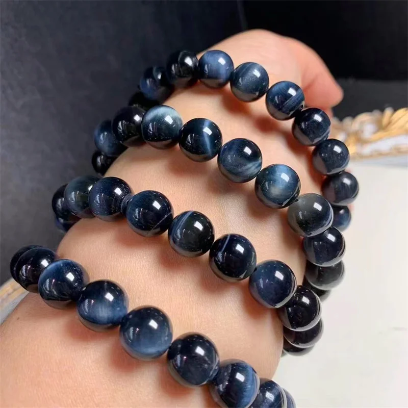 Natural Blue Tiger Eye Stone Bracelet Energy Crystal Aura Healing Yoga Elastic Couple Jewelry Gift 1pcs 10/12MM