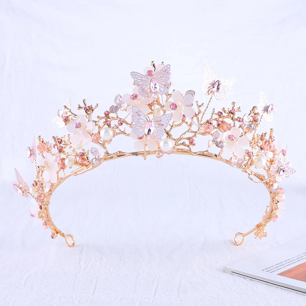 Luxury High Quality Bridal Crown Butterfly Crystall Wedding Tiara Golden Alloy Queen Party Jewelry Hair Accessories