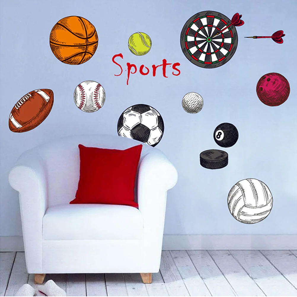 

2 Sheets Decorations Wall Sticker Basketball Pattern Decals Indoor Living Room Removable Stickers