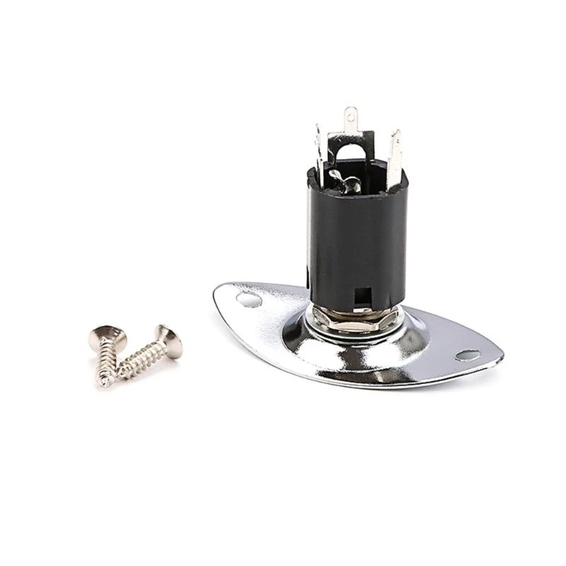 Oval Output Input Jacks Plate Socket with Screws Electric Guitar Pickup 6.35mm Output Jacks Plate for Electric Guitar Part