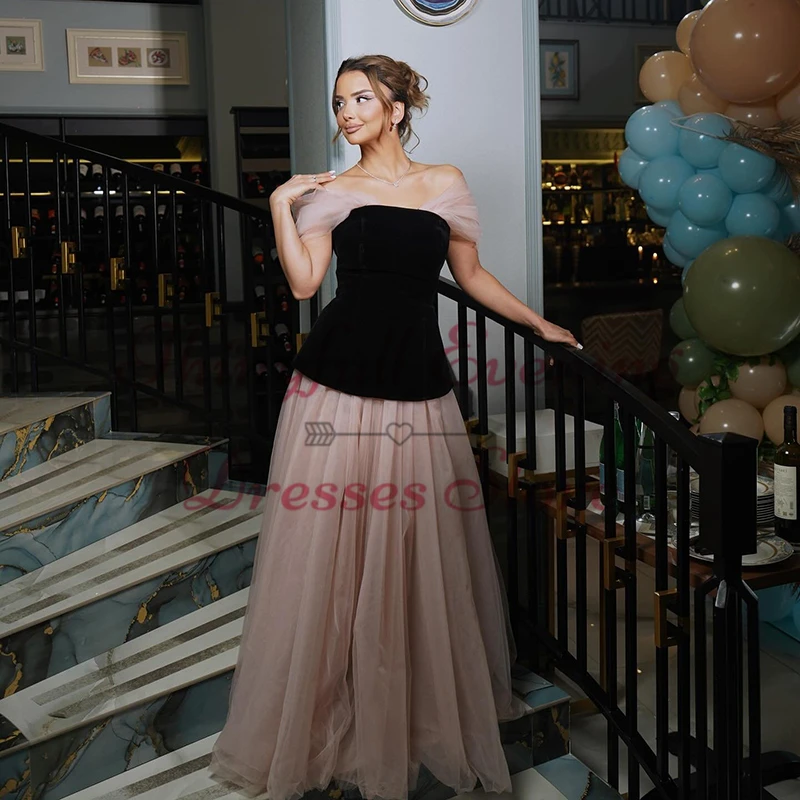 Thinyfull Formal A-Line Prom Evening Dresses Off The Shoulder Tulle Velvet Party Dress 2025 Night Cocktail Prom Gowns Plus Size