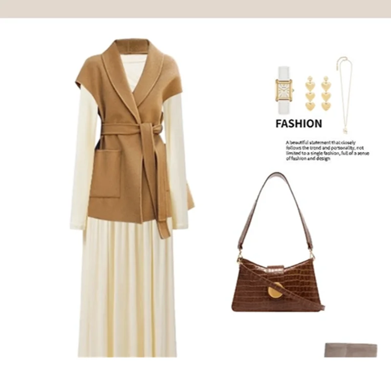 

Fashion Wool Vest For Women In Autumn Winter Double-sided Wool Vests Mid-length Elegant Versatile Jackets Cardigan Female