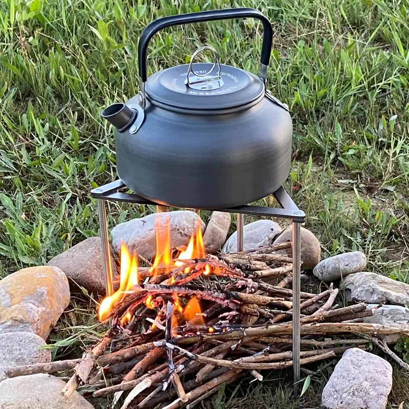 جديد التخييم رف أحواض الفولاذ المقاوم للصدأ في الهواء الطلق موقد رف المشي لمسافات طويلة النار حامل المحمولة مثلث وعاء BC حامل