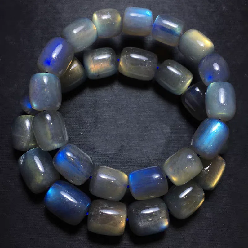Natural Blue Labradorite Blue Light Crystal Round Beads Bracelet 12x9mm Cat Eye Women Men Rainbow Labradorite Moonstone AAAAA