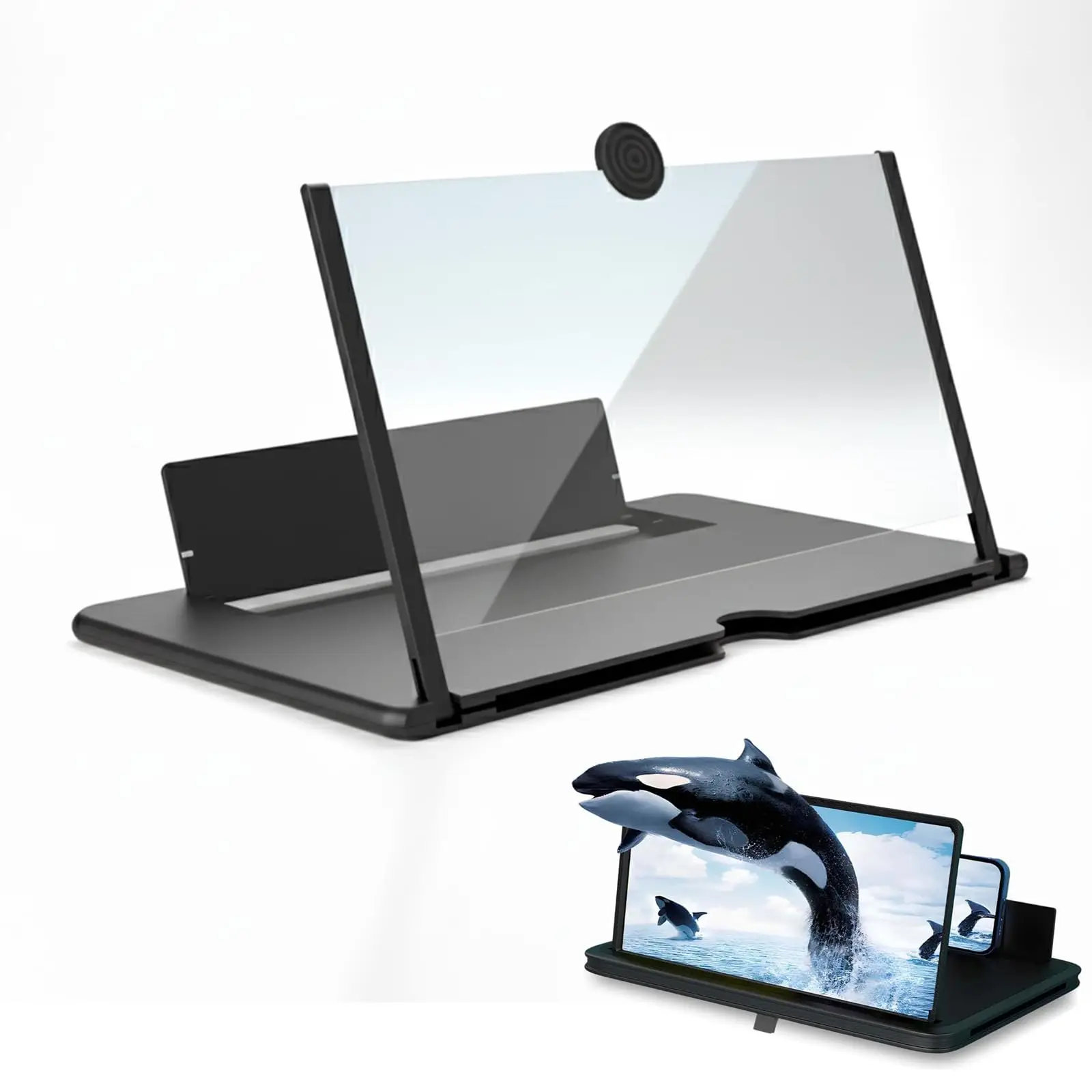 مضخم شاشة هاتف ثلاثي الأبعاد فائق الدقة مقاس 12 بوصة Pro للأفلام ومقاطع الفيديو وحامل مضخم شاشات قابل للطي، يدعم جميع الهواتف الذكية