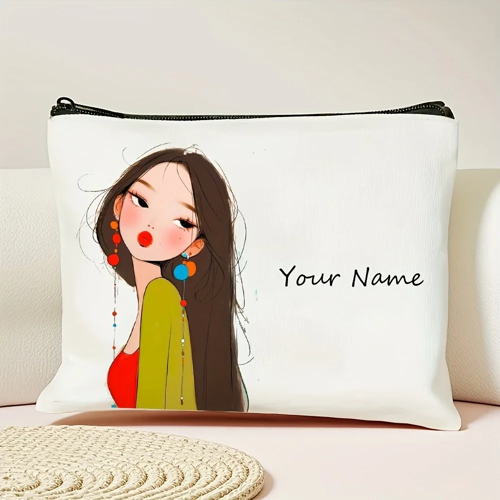 Benutzerdefinierte Name Cartoon Mode Mädchen Muster Make-up Tasche Handtasche große Kapazität Kulturbeutel Federmäppchen schickes Geschenk Kosmetiktasche – Detail 7
