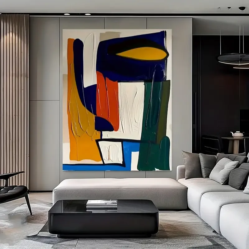 Modern abstract art decorative painting with vibrant geometric shapes, suitable for home decor, office, frameless