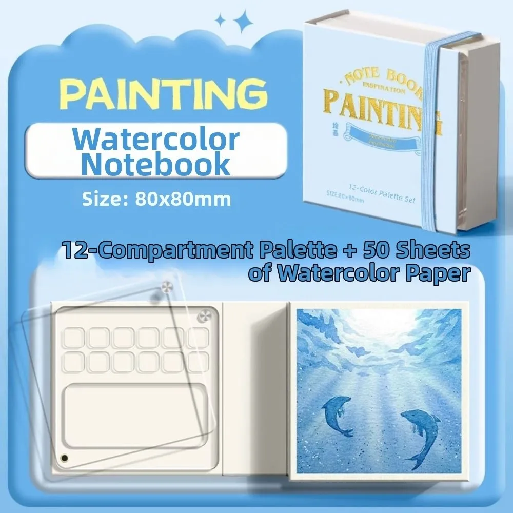 with Paint Palette Tearable Painting Book Grid Paint Box Travel Watercolor Palette Watercolor Paint Book Notebook Durable