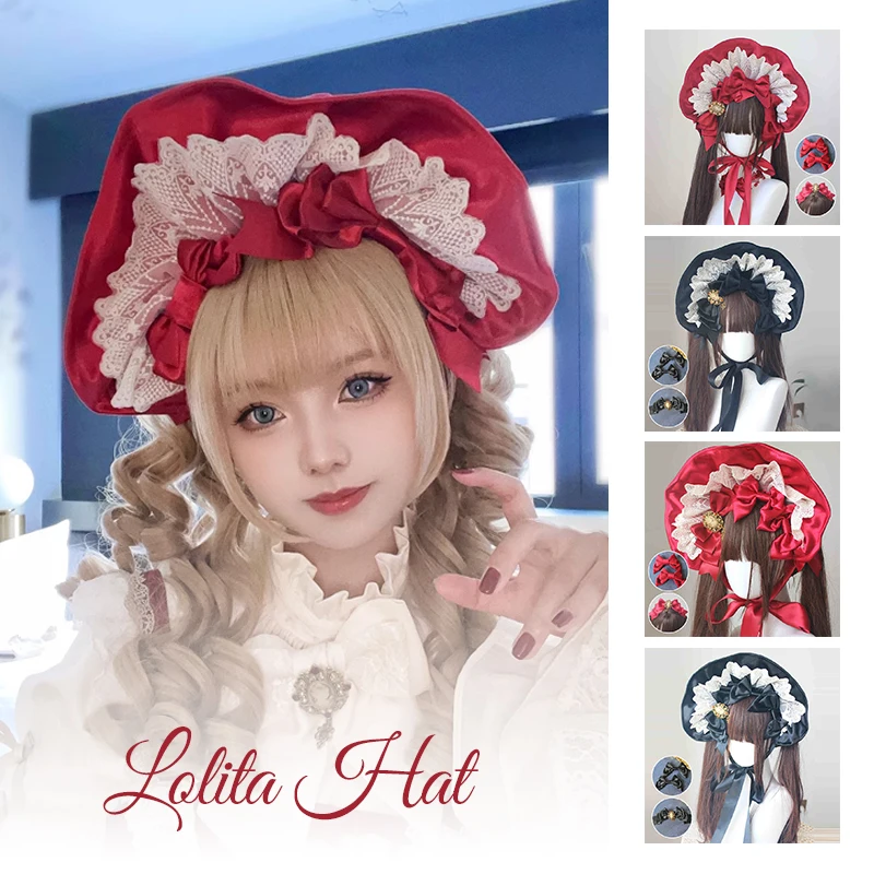 Handmade ผู้หญิงโบราณตุ๊กตา Bonnet Vintage สไตล์โกธิค Lolita อะนิเมะนิทรรศการหมวก Gothic Dark คอสเพลย์ Bnt อุปกรณ์เสริมผม