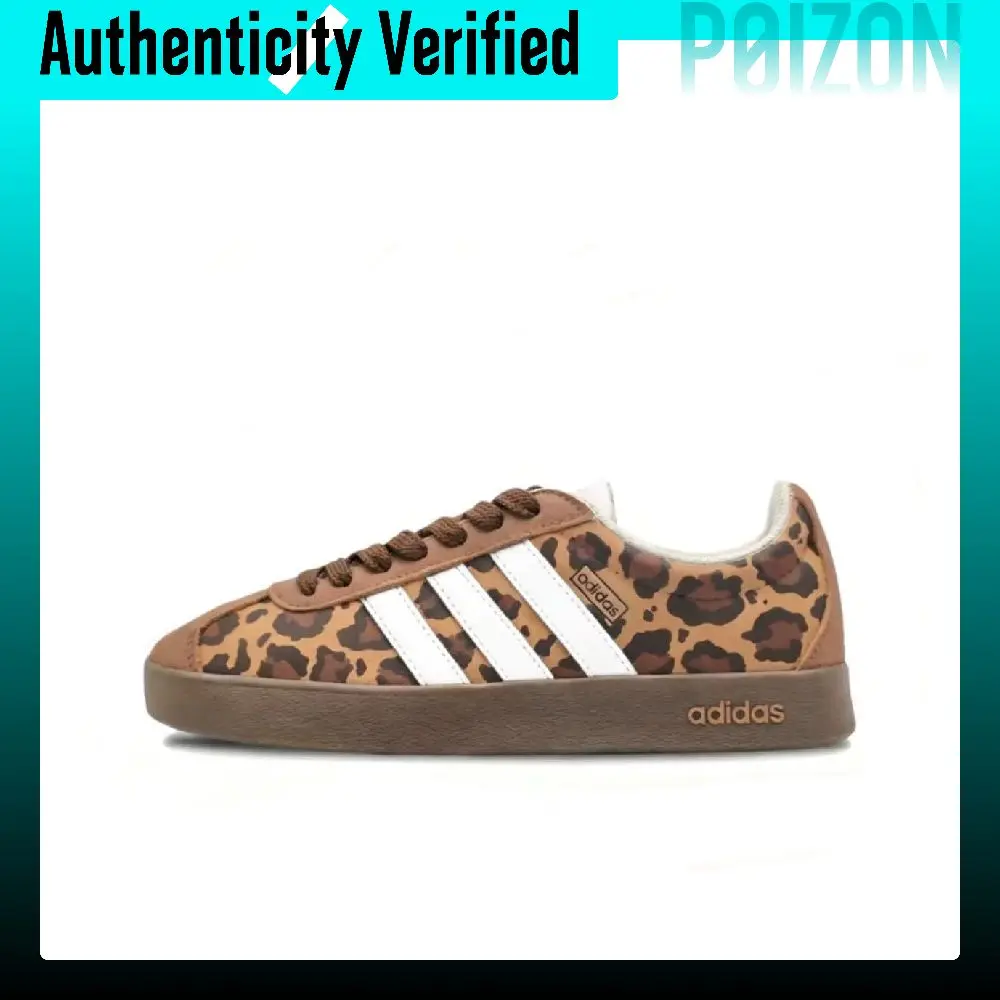 Adidas VL COURT 2.0 White Leopard Print Breathable Low top Skateboard Shoes Unisex Brown White HQ1802(Team634-)