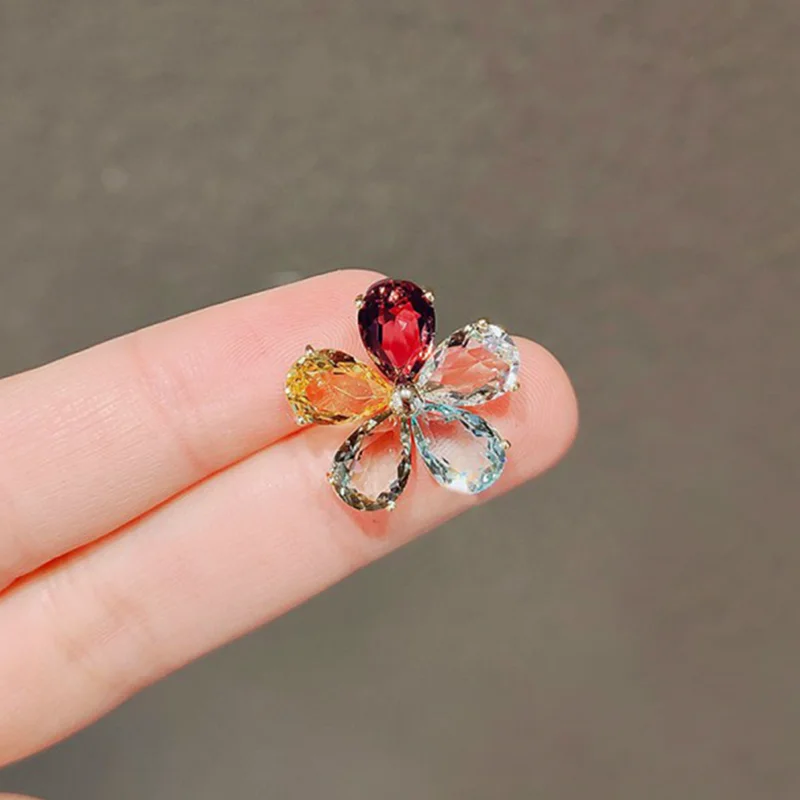 Shining Crystal Flower Brooches For Women Colorful Brooch Fixed Clothes Lapel Pins Sweater Coat Clothing Clothing Accessories