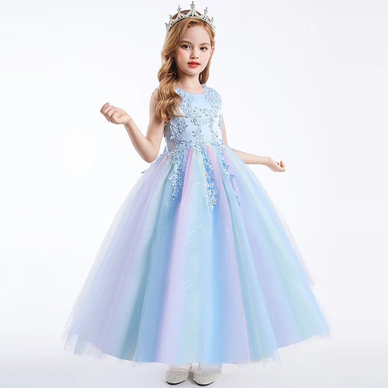 

Fashion Flower Girl Dresses Lace Mesh Sleeveless Kids Dresses for Girls Summer Children Girls Party Dress 5-12 Years