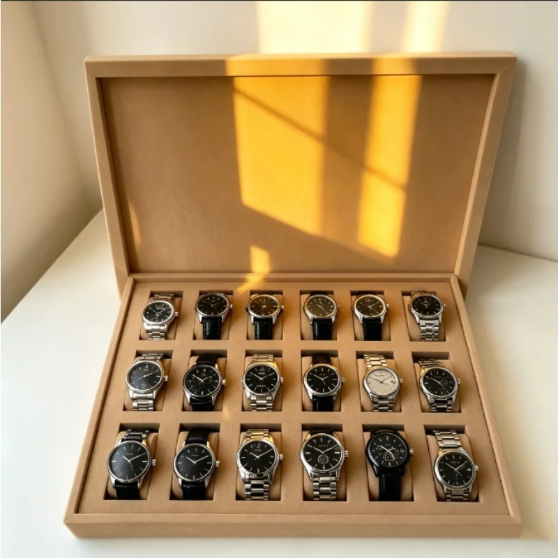 15/18 Slot Watch Display Tray Velvet Watches Showcase Stand Counter Portable Wristwatch Storage Case Men's Watch Display Holder
