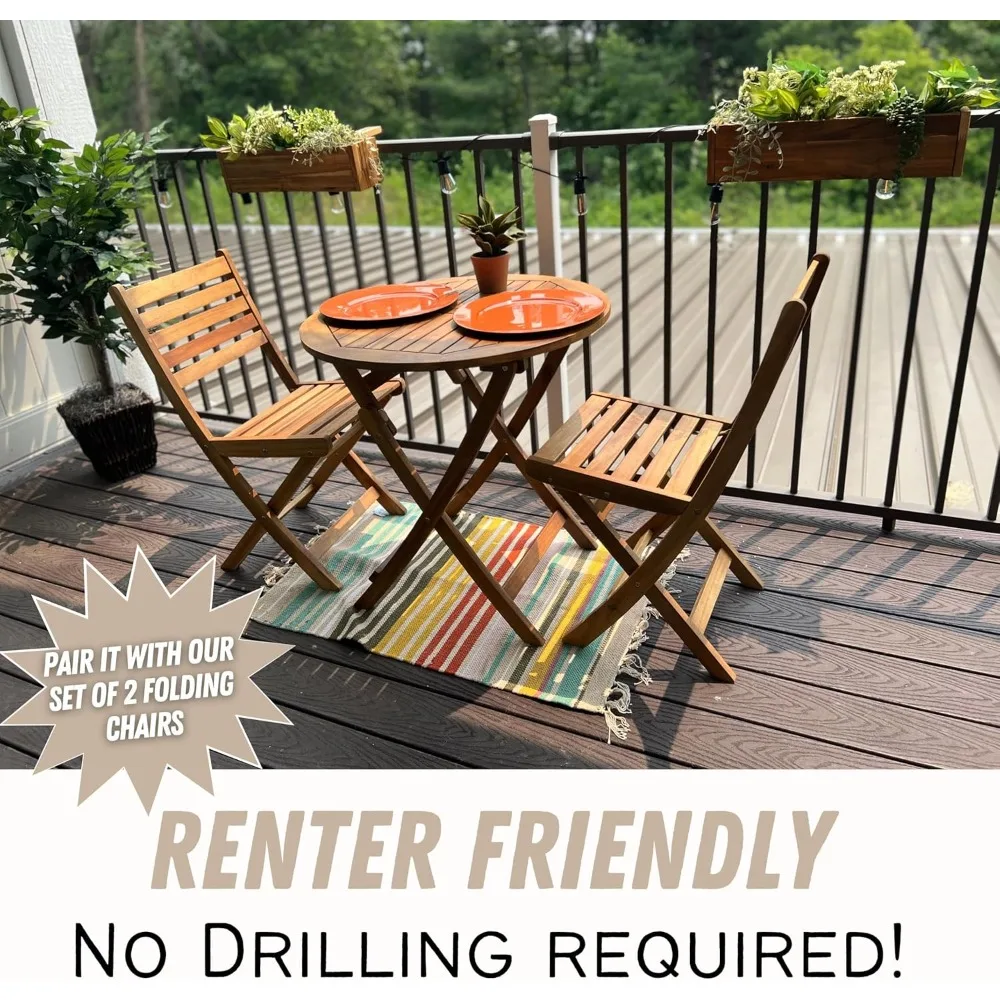 طاولة فناء خارجية، بار بيسترو مستدير قابل للطي من خشب السنط، شقة محمولة، شرفة، درابزين وأثاث الشرفة،