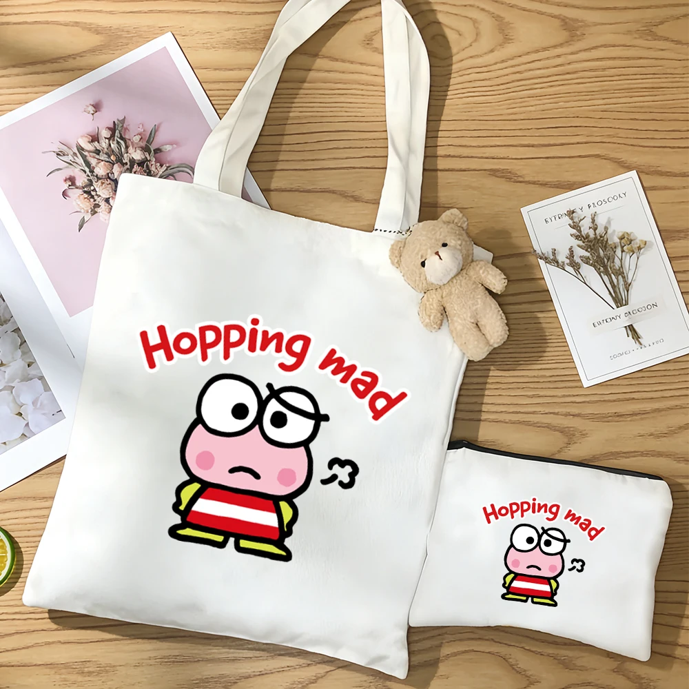 

Милый набор из 3-х сумок Keroppi Kuromi, утолщенные многоразовые сумки для покупок, холщовые сумки с принтом аниме-персонажей, простые и универсальные.