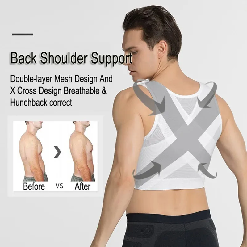 Men Chest Binder Gynecomastia Compression Vest for Post Surgery Breathable Buckle Underwear Tank Top Breast Reduction Shapewear