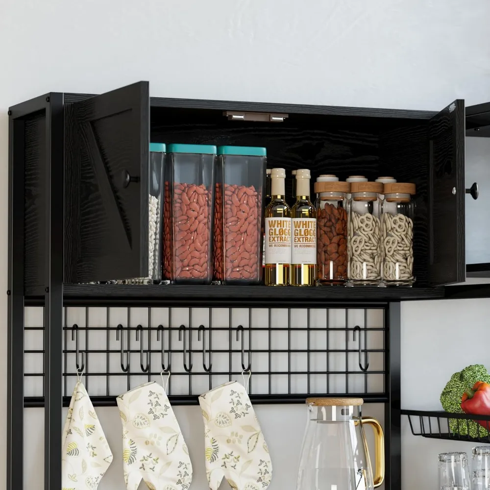 خزانة بار القهوة الصناعية مع خزائن تخزين ومخرج طاقة، وحامل ميكروويف للمطبخ مقاس 45.3 بوصة ووحدة رفوف