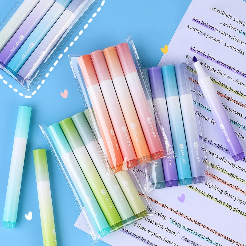 ปากกาเรืองแสงสำหรับนักเรียนปากกามาร์กเกอร์ไฮไลท์น่ารักปากกาคาวาอิสำหรับเด็กผู้หญิงแปรงไฮไลต์ลักษณะสูง