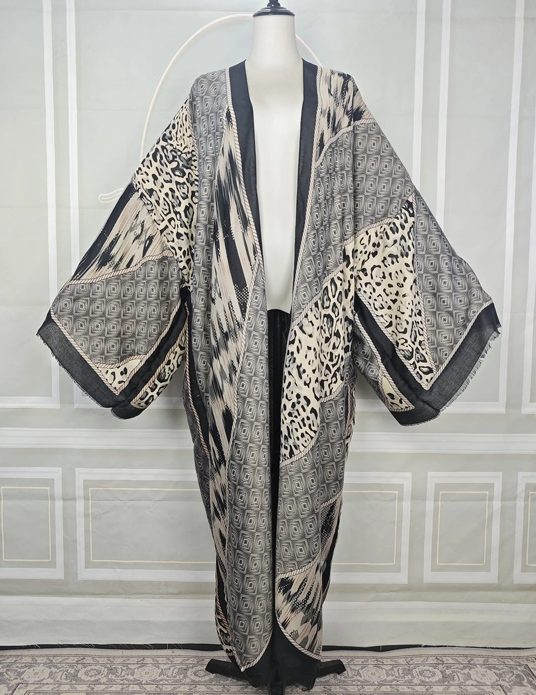 

Women's Bohomian Summer Open Front Kimonos Traditional Muslim Long Sleeve Cardigans African Female Swimsuit Cover-Up For Holiday