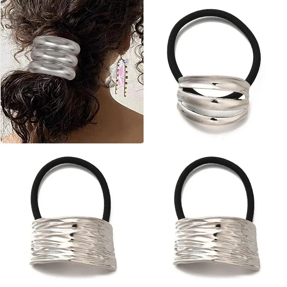 

4Pcs 4 Styles Elastic Hair Ties Alloy Ponytail Holder Hair Accessories for Women Girls Mixed Shapes Inner Diameter: 43~47.5mm