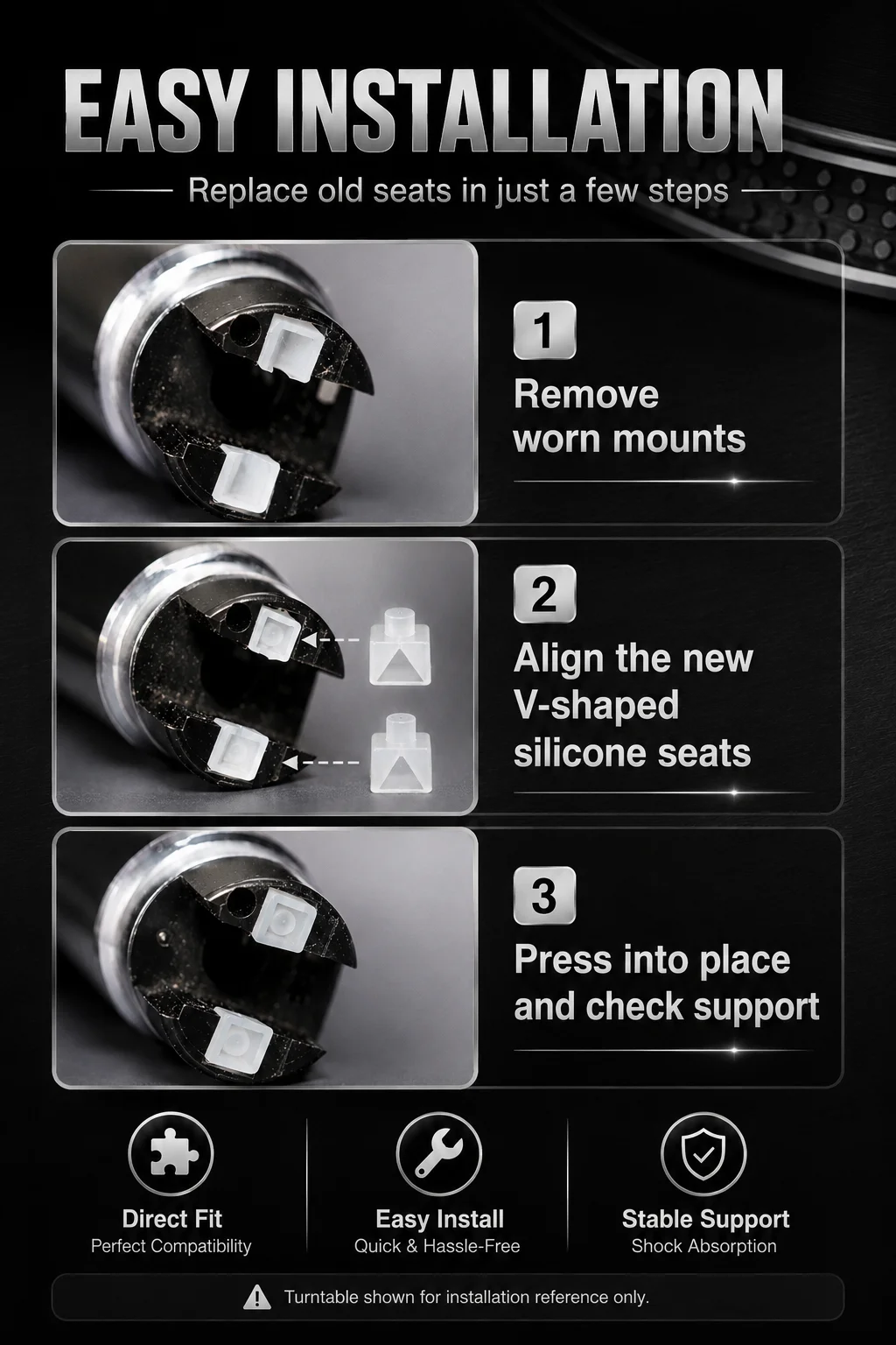Silicone V‑Block 6mm Tonearm Bearing Support Repair Accessory 2PCS Compatible with LENCO L75 L78 Turntable LINGYAN AUDIO