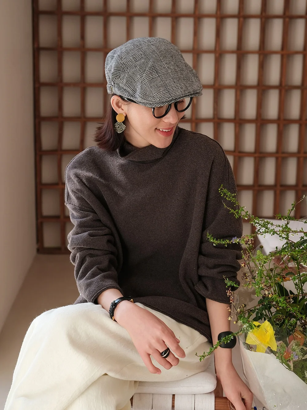 

Waable Soft Fluffy Mixed Wool Blend High Collar Top Comfortable Loose Fit Long Sve Sweatirt for Women Daily Wear