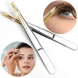 1Pcs Stainless Steel Flat/Slant Tip Eyebrow Tweezers Trimmer Professional Eyelash Brow Face Hair Removal Make Up Tweezer Clip