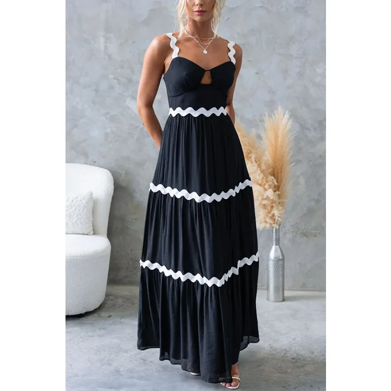 Abito estivo da donna bohémien per le vacanze Abito sexy da spiaggia con scollo a V e pieghe senza schienale scava fuori Boho Holiday Beach Maxi Dress