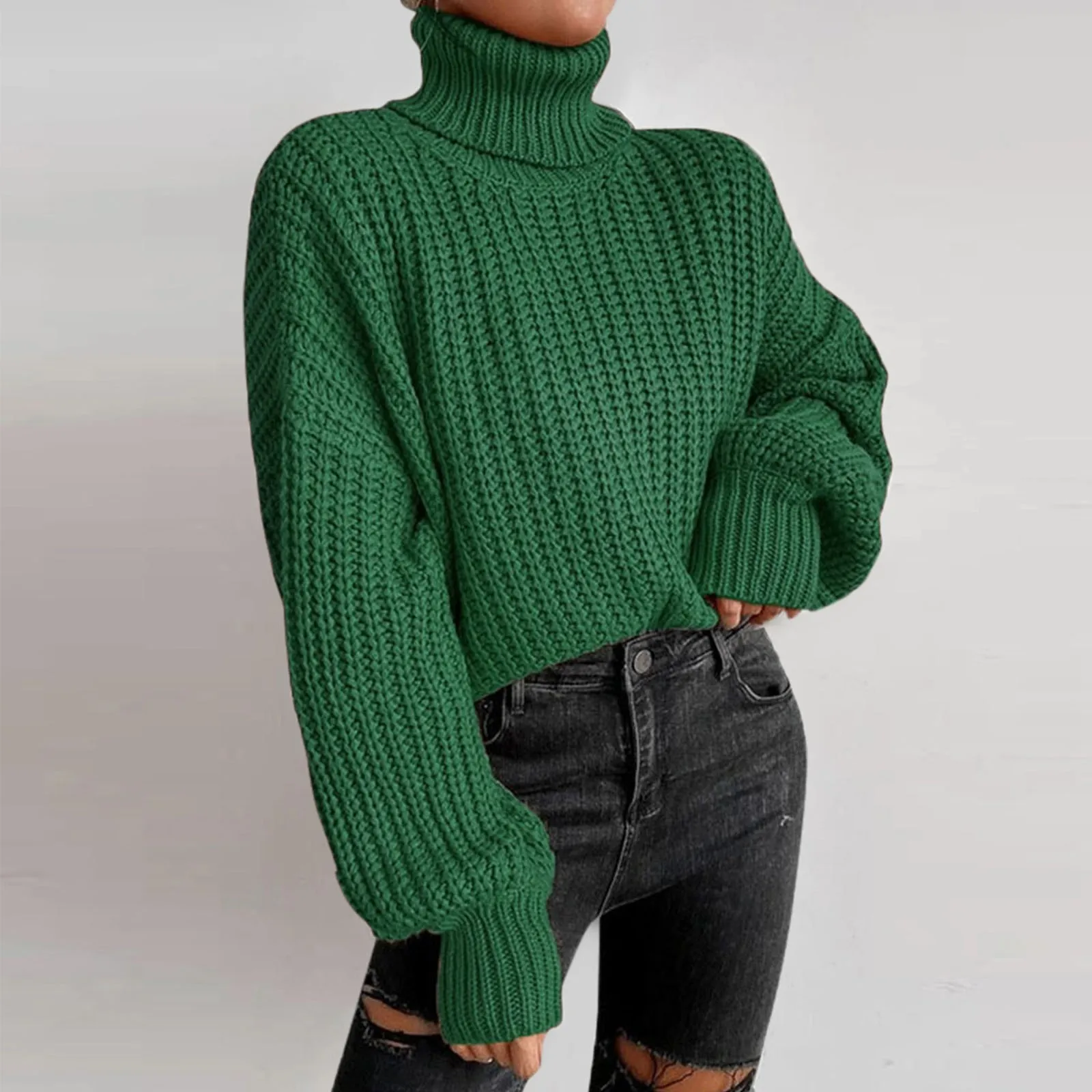 Elegant Knitted Oversized Turtleneck Sweater Women Casual Solid Long Sleeve Pullovers 2024 Autumn New Female Chic Top Streetwea