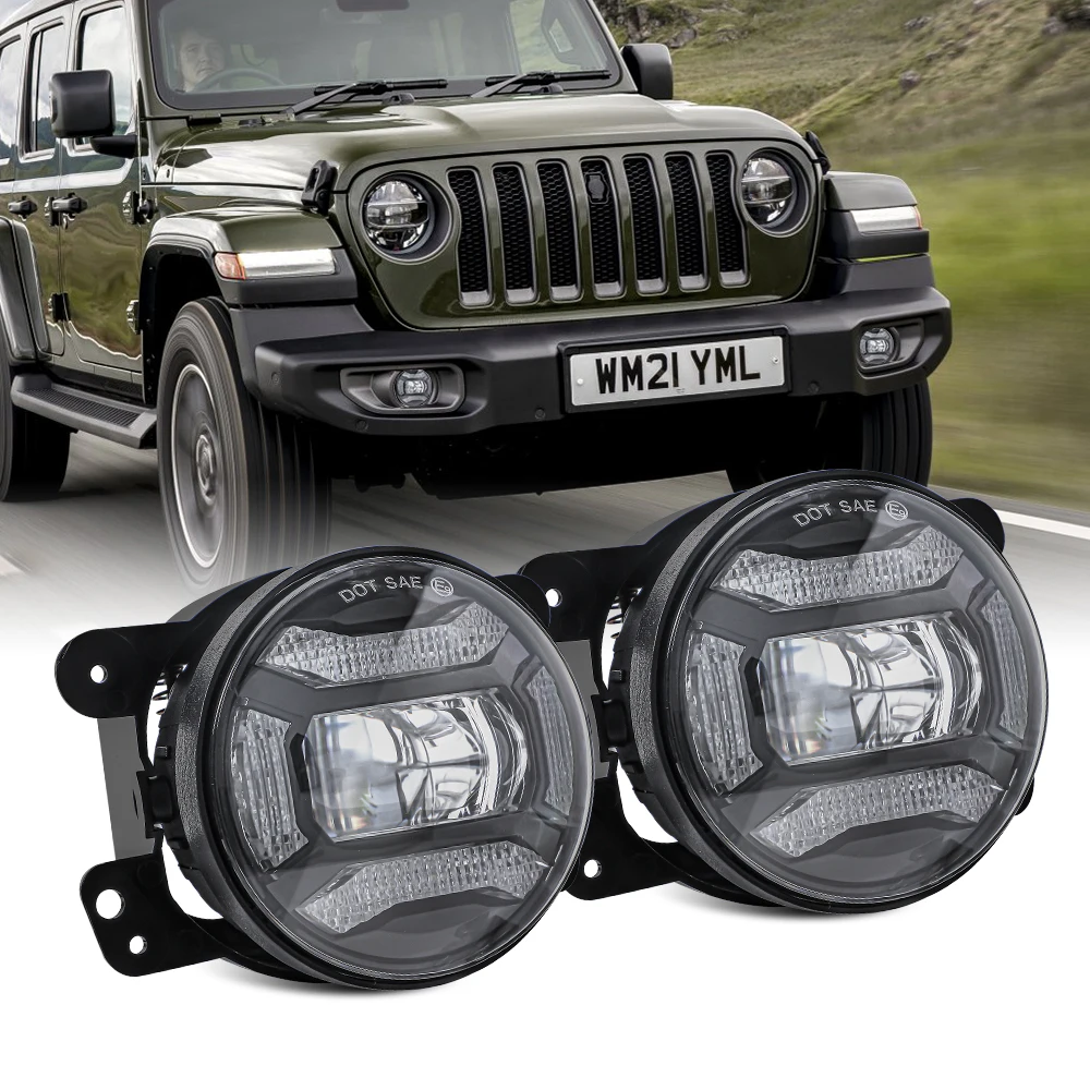 

4 Inch Round Led Fog Lights Driving Light with White Amber Halo DRL 12V Offroad Fog Lamps for Jeep Wrangler JK TJ Dodge Journey