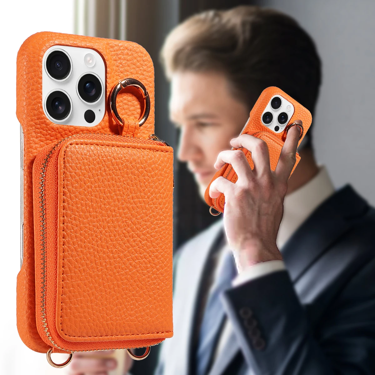Hochwertige Kunstleder-Handyhülle für iPhone 16e 16 15 14 13 12 11 Pro Max Umhängetasche, Brieftasche mit Kartenfach, Anti-Entmagnetisierung – Detail 10