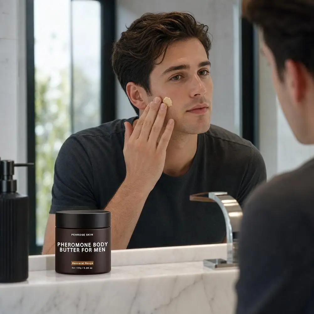 Men Pheromone Body Butter 150g, Baccarat Rouge Scent, Deep Moisturizing Nourishing Body Lotion for Daily Men Body Skin Care