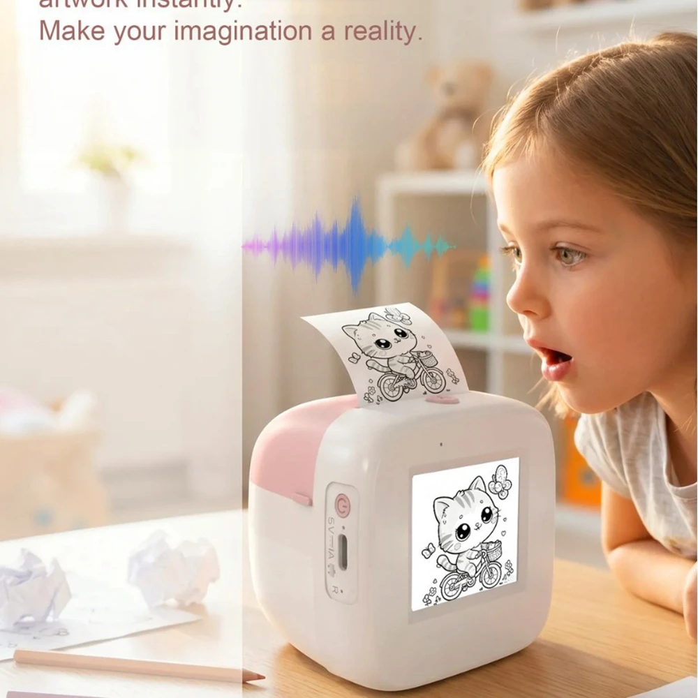 AI Voice Powered Sticker Maker AI Voice Thermal Printer 200DPI Wireless Portable Mini Printer for Kids Thermal Sticker Maker