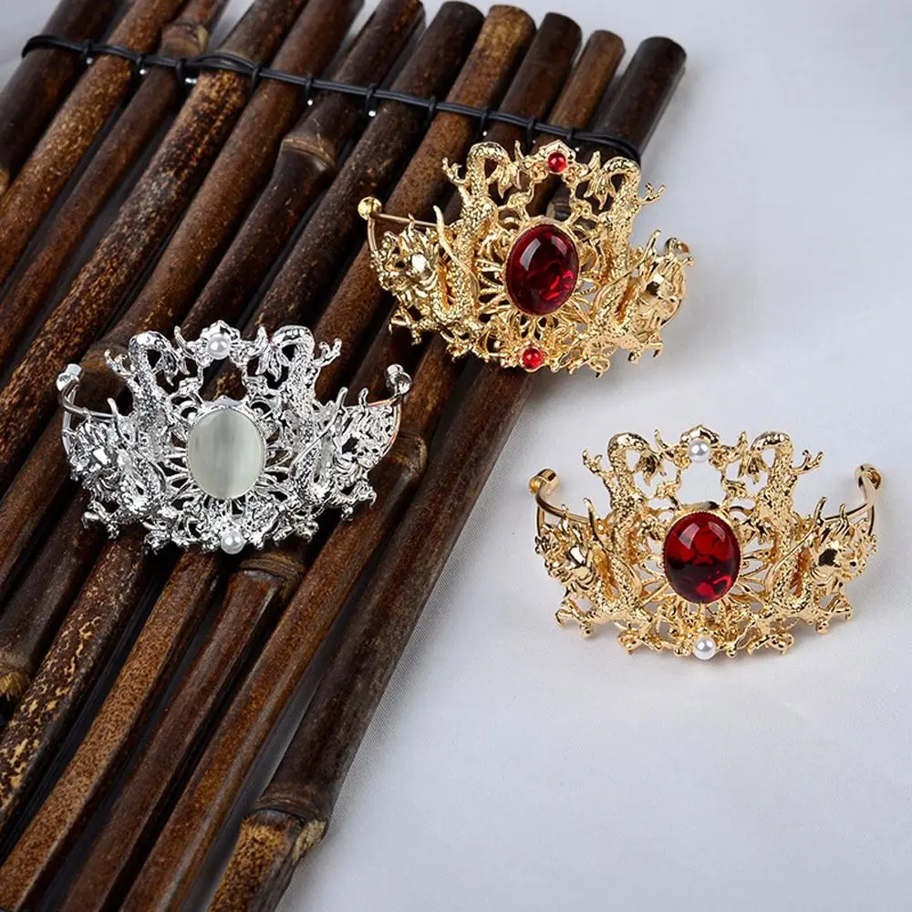 Chinese Style Luxury Crystal Pearl Hair Crown Vintage Hollow Geometric Alloy Hair Stick for Women Girls Hanfu Headwear