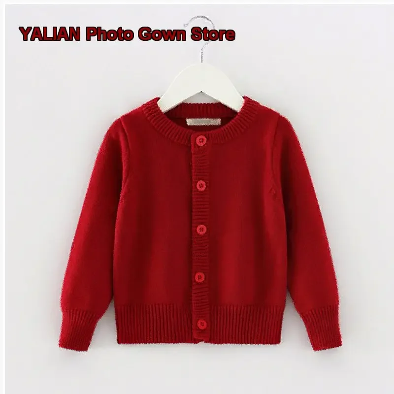 Boys Girls Cardigan Kids Japanese Style Autumn Winter Knit Uniform Wine Red Cotton Thickened Top