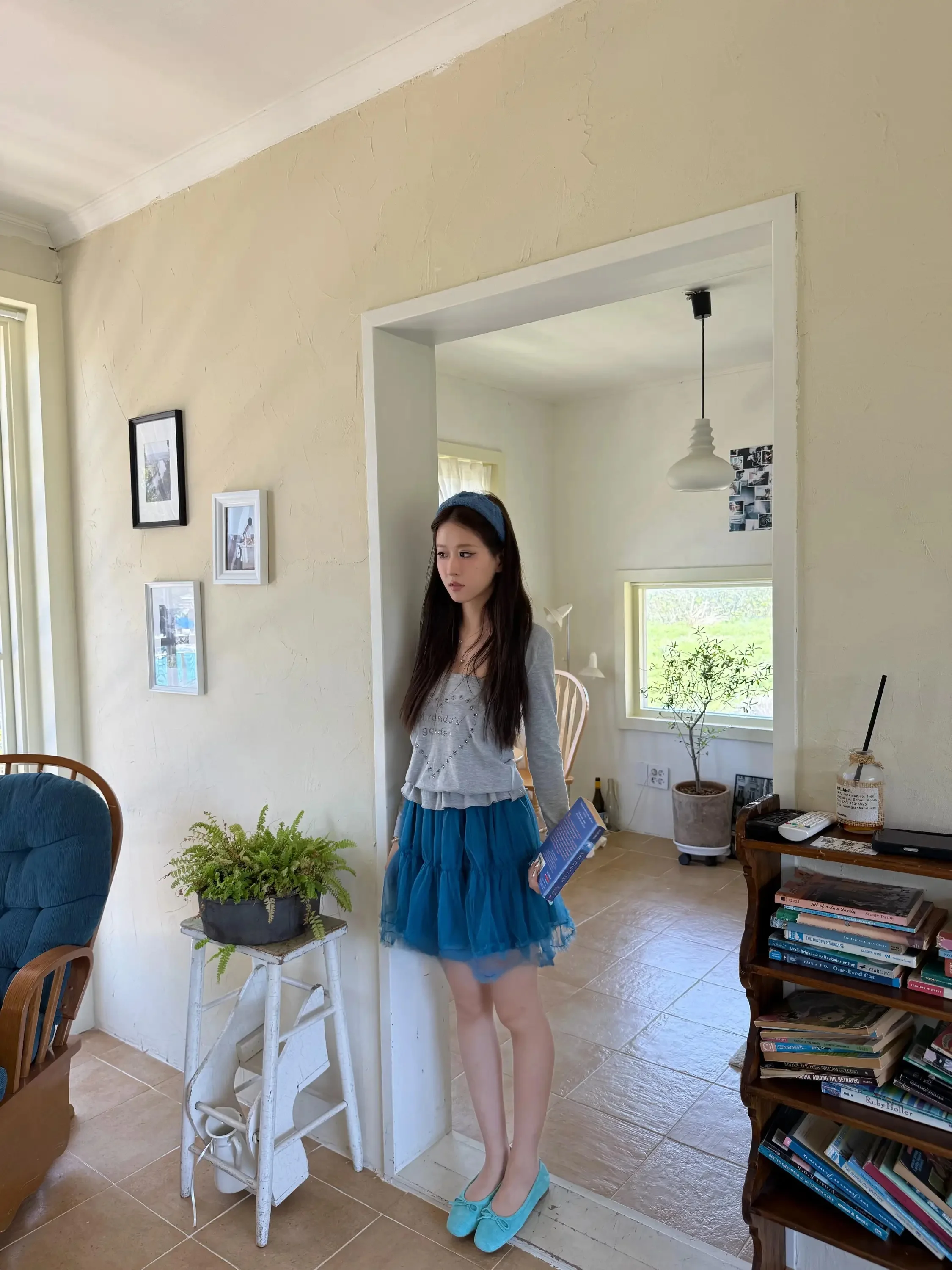 

Retro Blue Multi-Layer Pleated Puffy Midi Skirt Women's Spring Summer New Casual Tulle Skirt Mid-Length City Commute