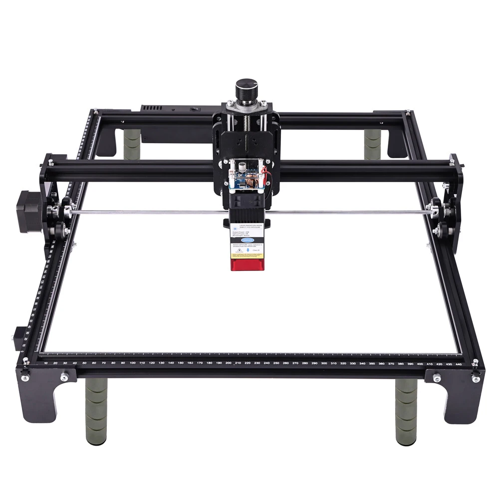 Laser engraving machine with elevated foot pads, elevated support base, metal pads, elevated columns, rotating slide table match