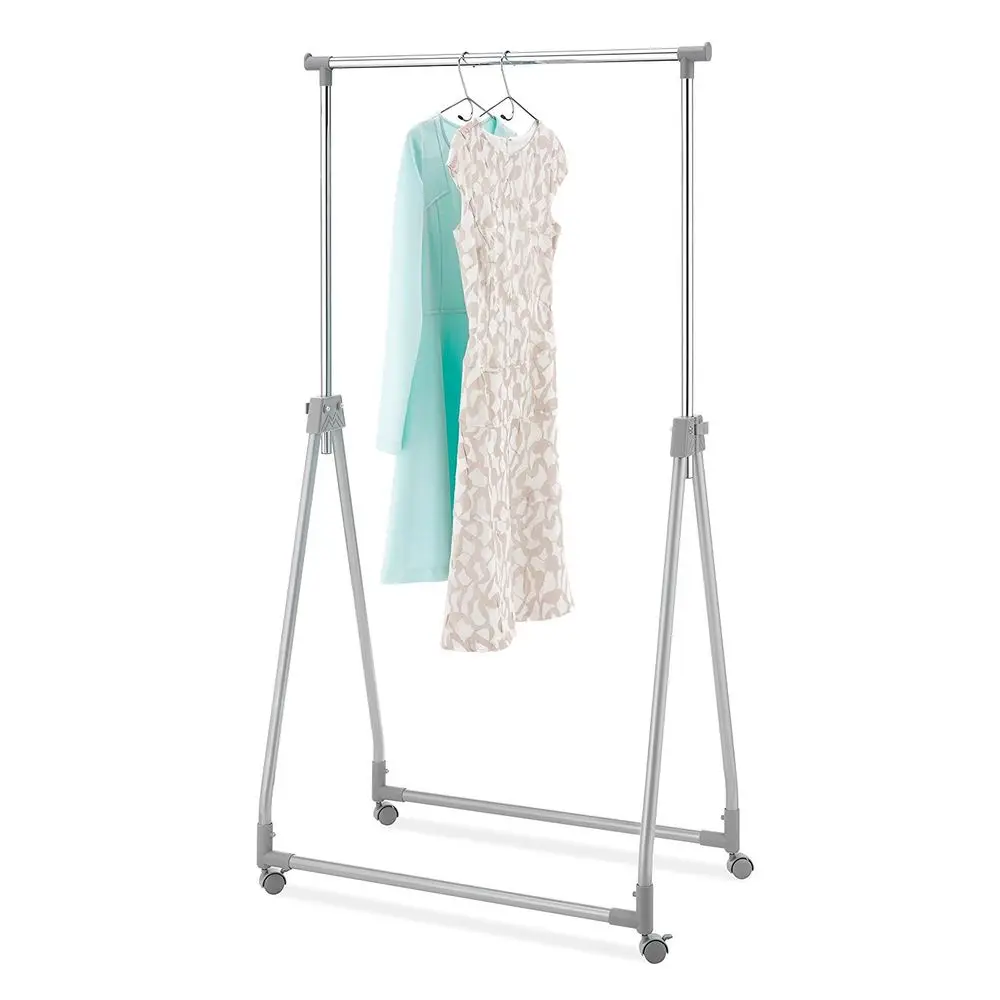 

Foldable Garment Rack Rolling Clothes Rack Adjustable Height Silver