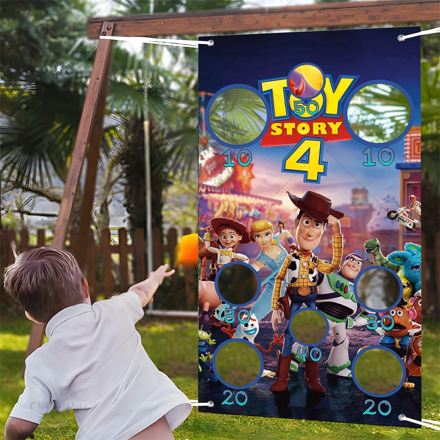 Toy Story Toss Games Banner con 1 sacchetto di fagioli Ragazzi Ragazze Festa di compleanno Sfondo fotografico per divertimento Gioco da cortile all'aperto