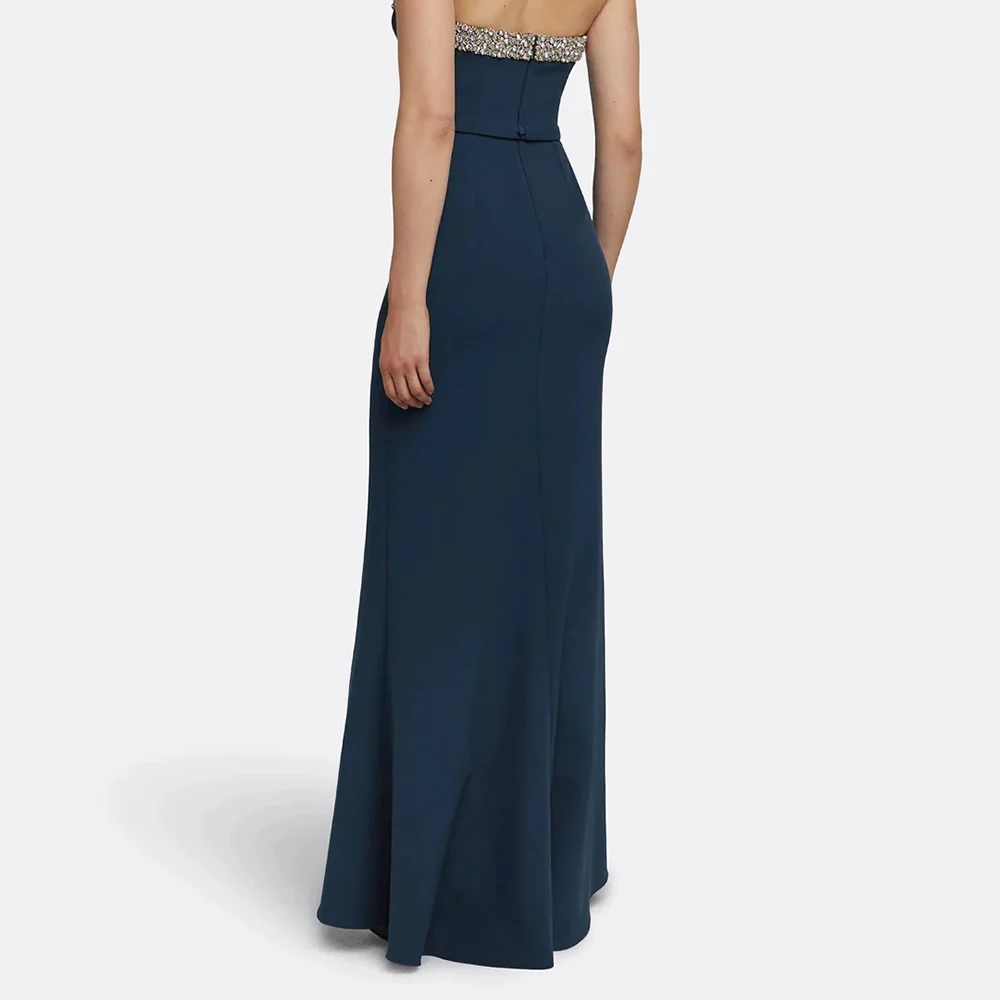 Vestidos de noche de corte A para mujer, vestido de fiesta sin tirantes hasta el suelo, sin mangas, vestidos personalizados con espalda descubierta drapeados de cristal a la moda