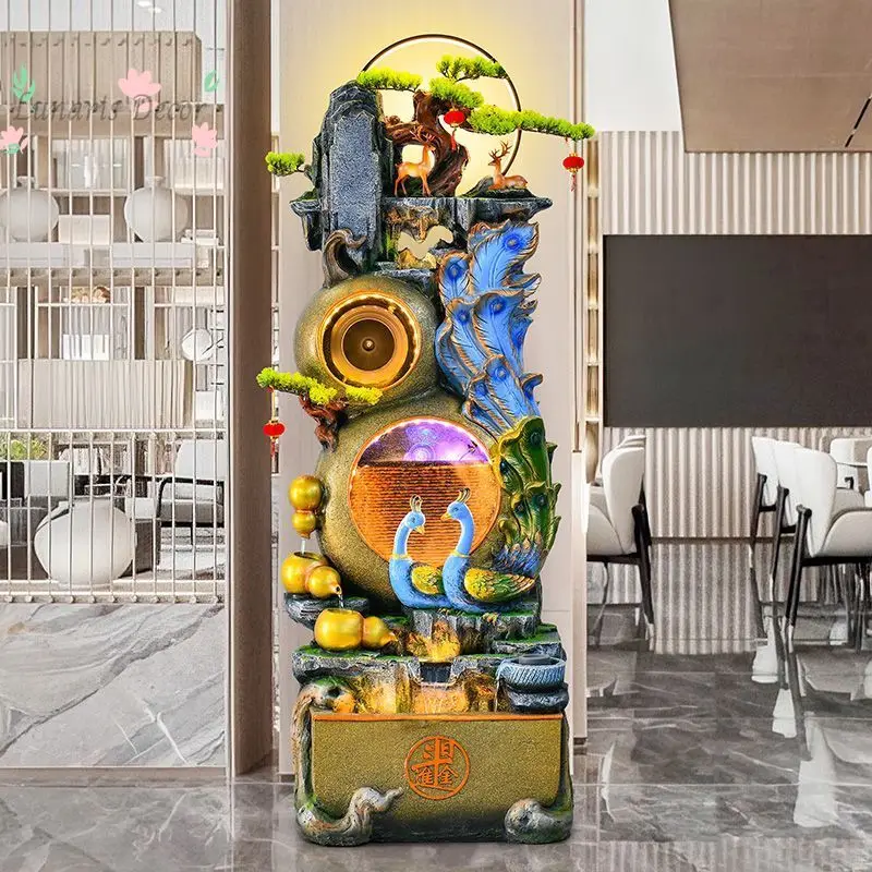 Rockery flow circulation lucky gourd indoor peacock humidification feng shui wheel fish tank landscape balcony