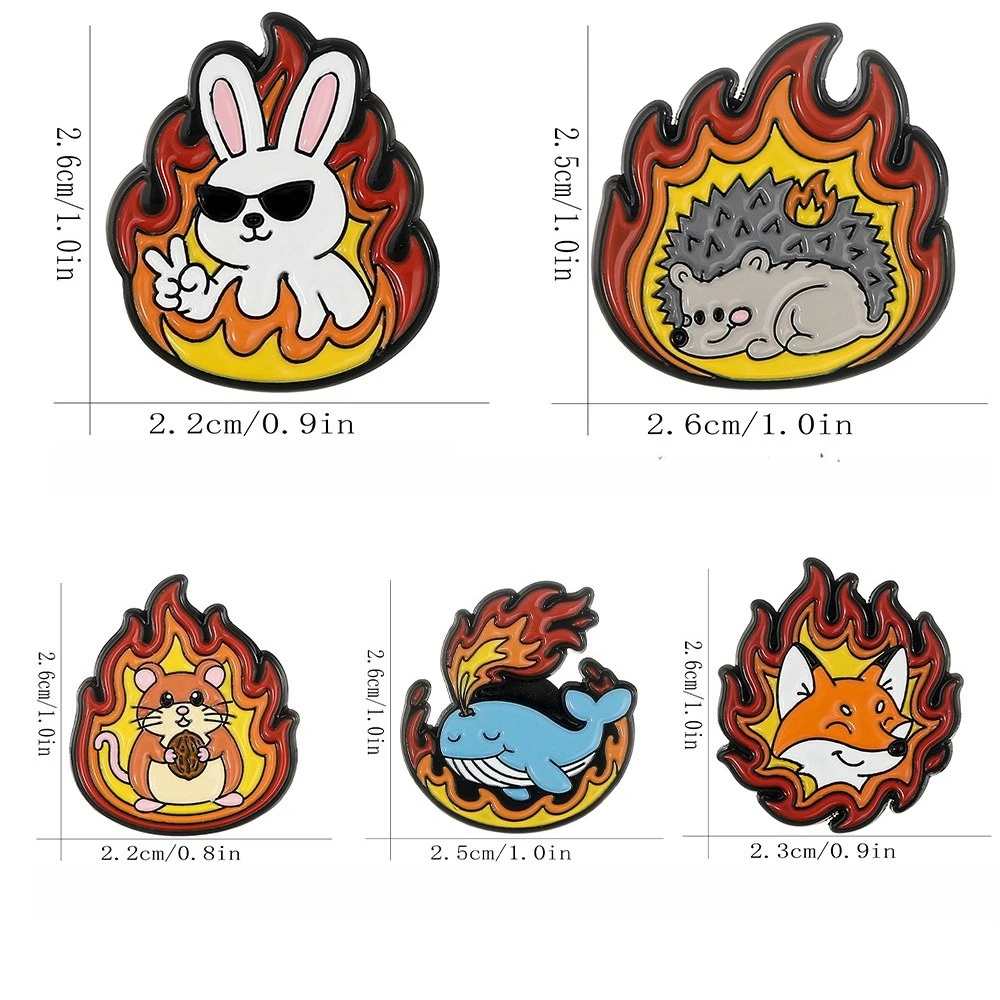 Funny Fire Animal Series Brooch Cute Rabbit Fox Hedgehog Whale Hamster Badge  Trendy Denim Bag Accessory Pin
